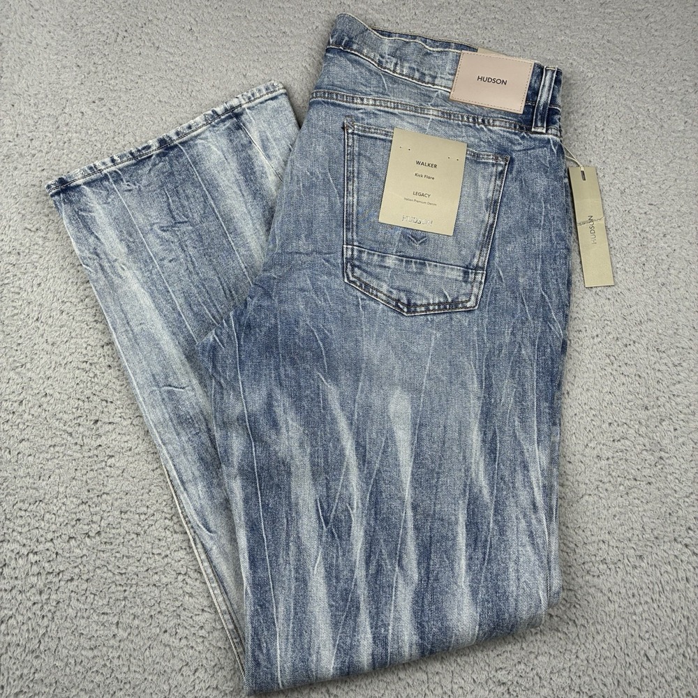Hudson Walker Kick Flare Jeans Men's 40x34 Blue Exclusion Faded Denim NWT